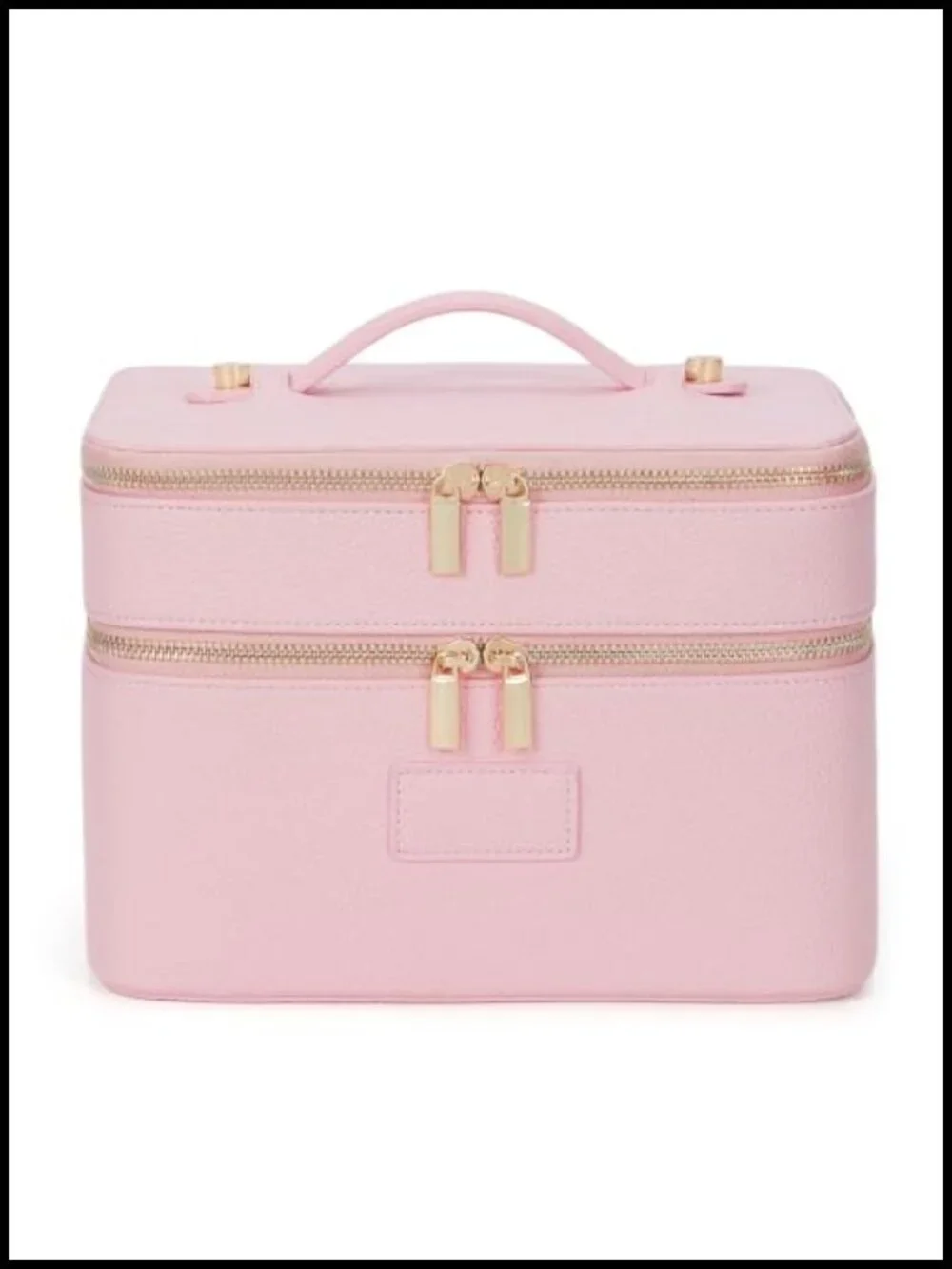 PU Leather Double Layer Travel Makeup Bag with Removable Divider, Waterproof